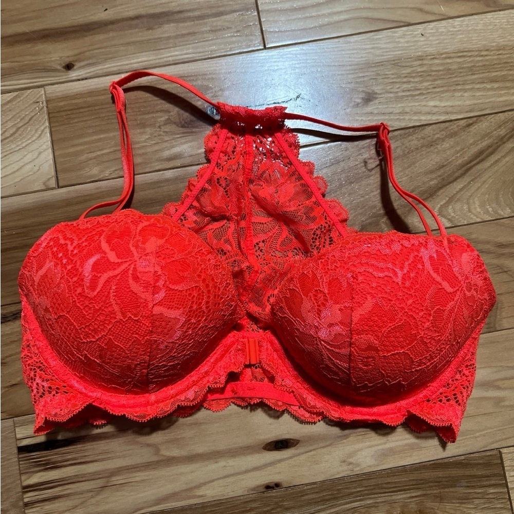 Victoria’s Secret PINK date racerback lace Bra 32D neon orange